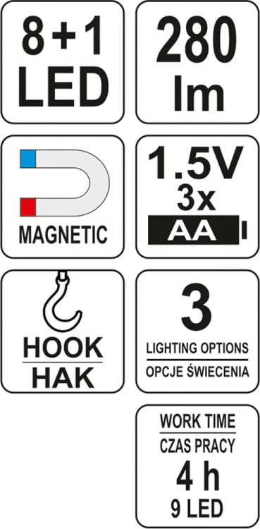 LATARKA WARSZTATOWA 2W1 LED MAGNET 3XAA