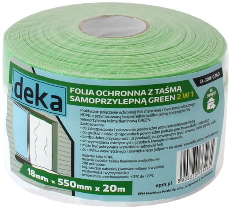 FOLIA OCHRONNA Z TAŚMĄ ZIELONĄ DO ZEWNĄTRZ  55CM*20M