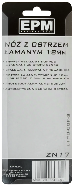 NÓŻ, NOŻYK Z OSTRZEM ŁAMANYM 18MM STOP CYNKU
