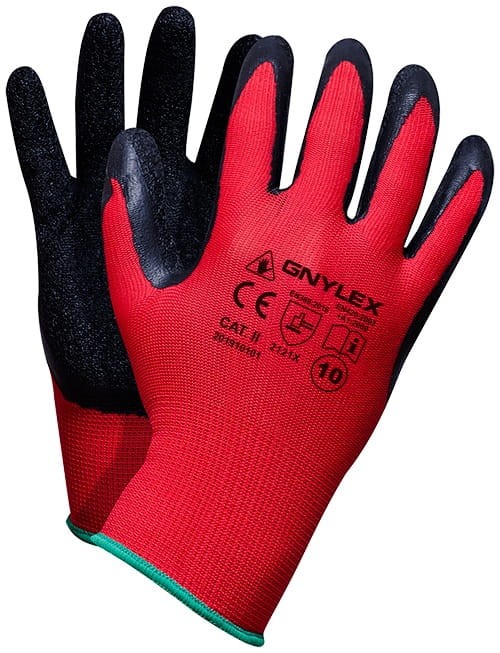 RĘKAWICE POLIESTER+LATEX RTELA, GNYLEX CZERWONO-CZARNE 11
